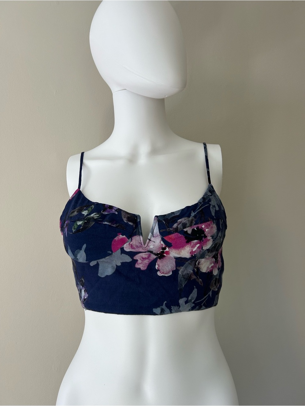 Blue Life Navy Floral Crop Bralette with Pink Accents
